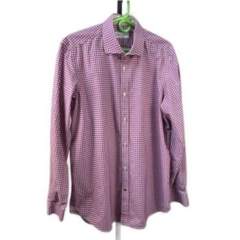 Robert Graham Shirt Men's Size 42 Large 16.5 Pink Purple Gingham Check Button Up